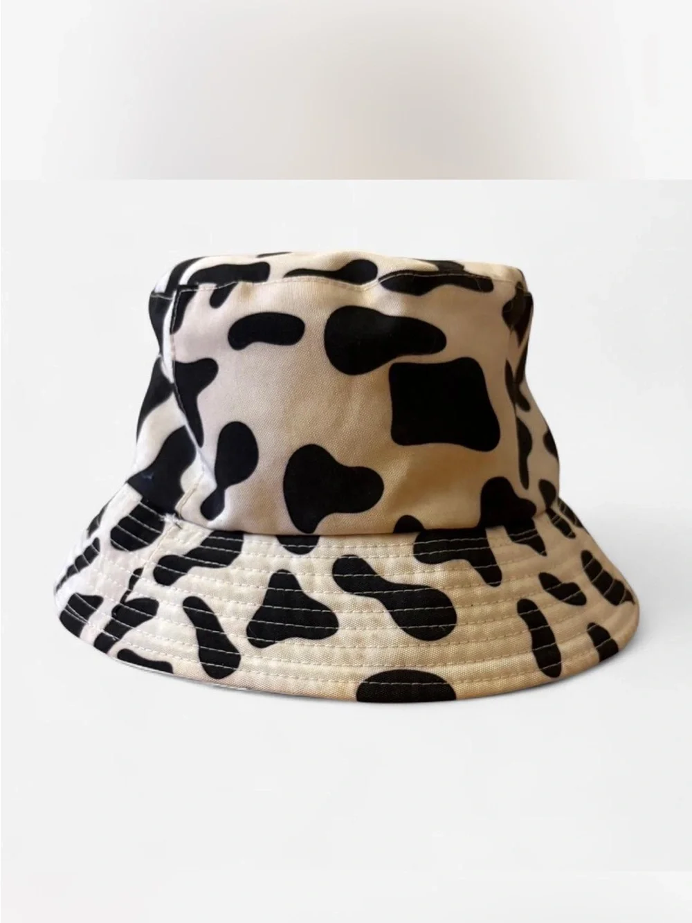 Black and White Cow Print Bucket Hat - Picture 2 of 4
